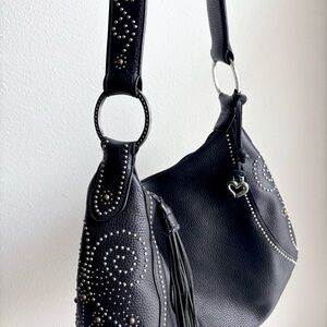 Brighton | Large Black Leather Studded Hobo Shoulder Bag